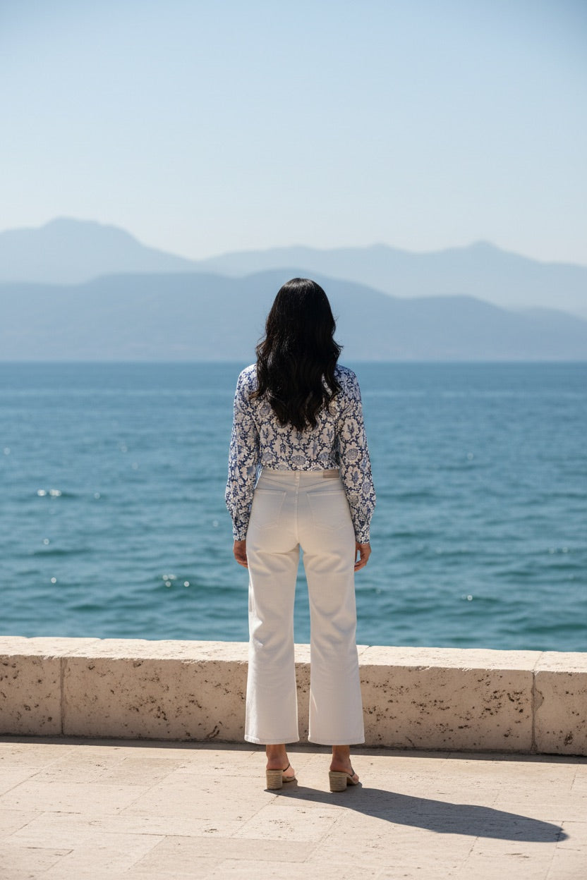Blue & Ivory Coastal Print Button-Down