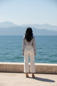 Blue & Ivory Coastal Print Button-Down