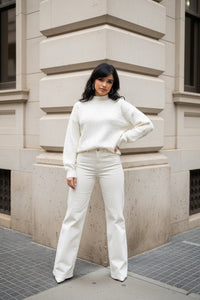 Ivory Chevron Textured Knit Sweater