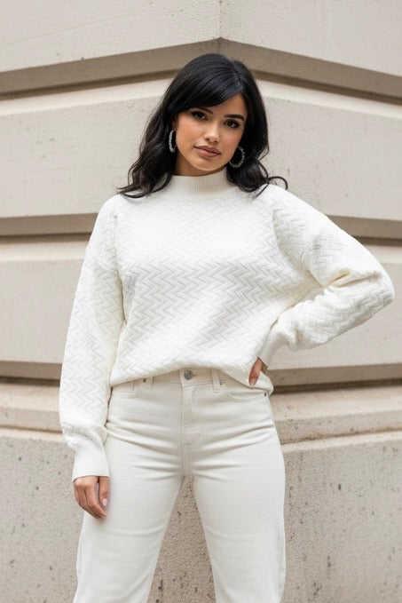 Ivory Chevron Textured Knit Sweater