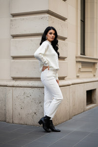 Ivory Chevron Textured Knit Sweater