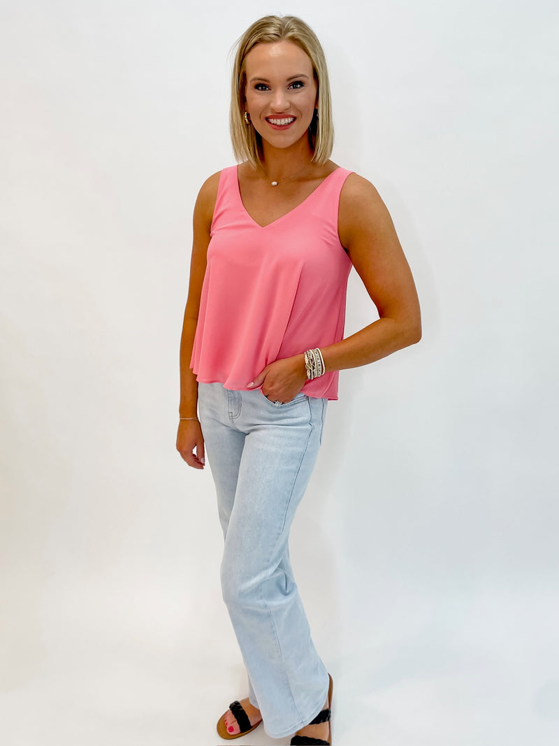 Peach Petal Sheer V-Neck Tank
