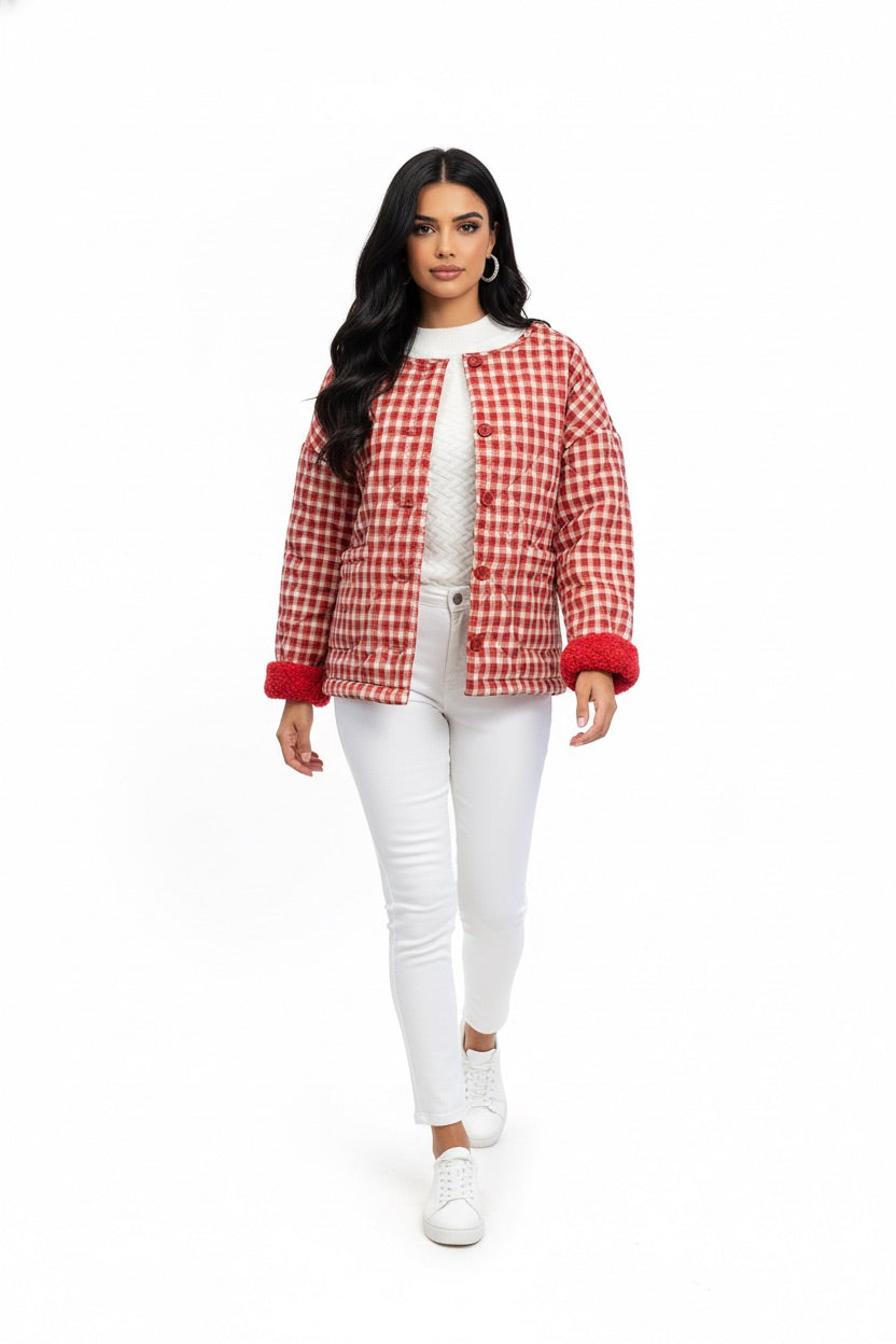 Red Gingham Cozy Quilted Jacket