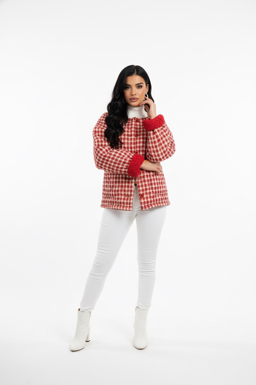 Red Gingham Cozy Quilted Jacket