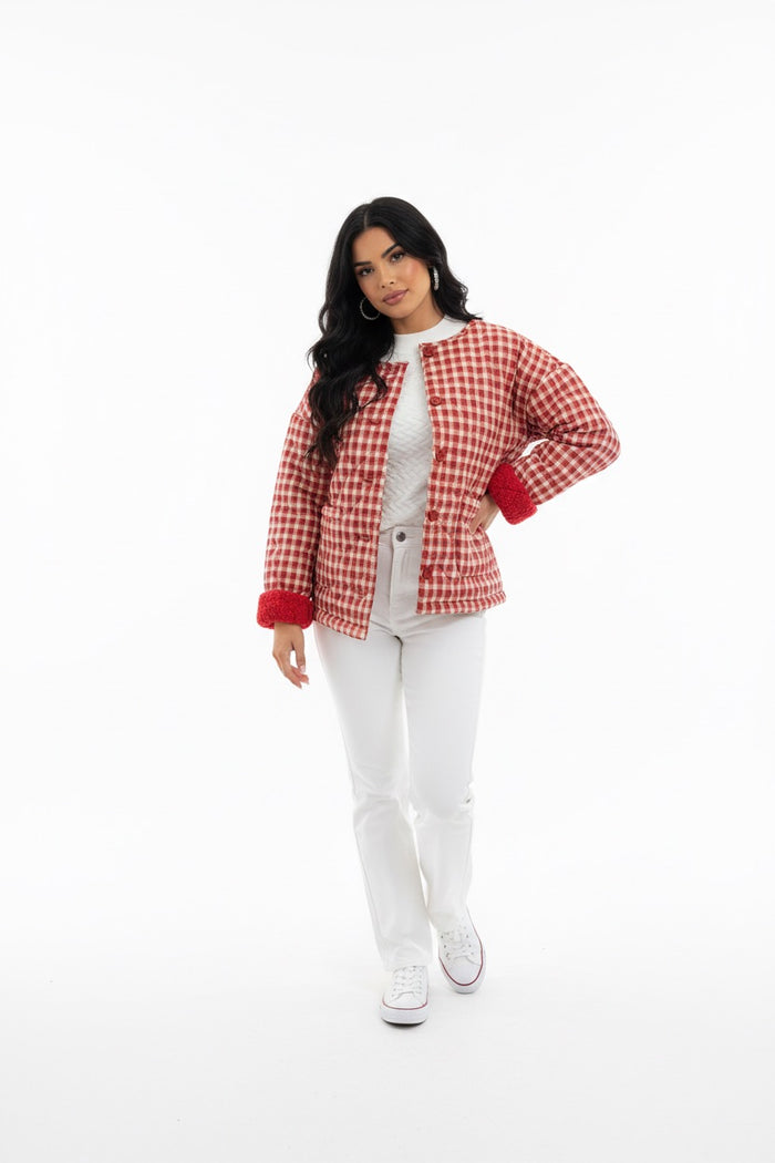 Red Gingham Cozy Quilted Jacket