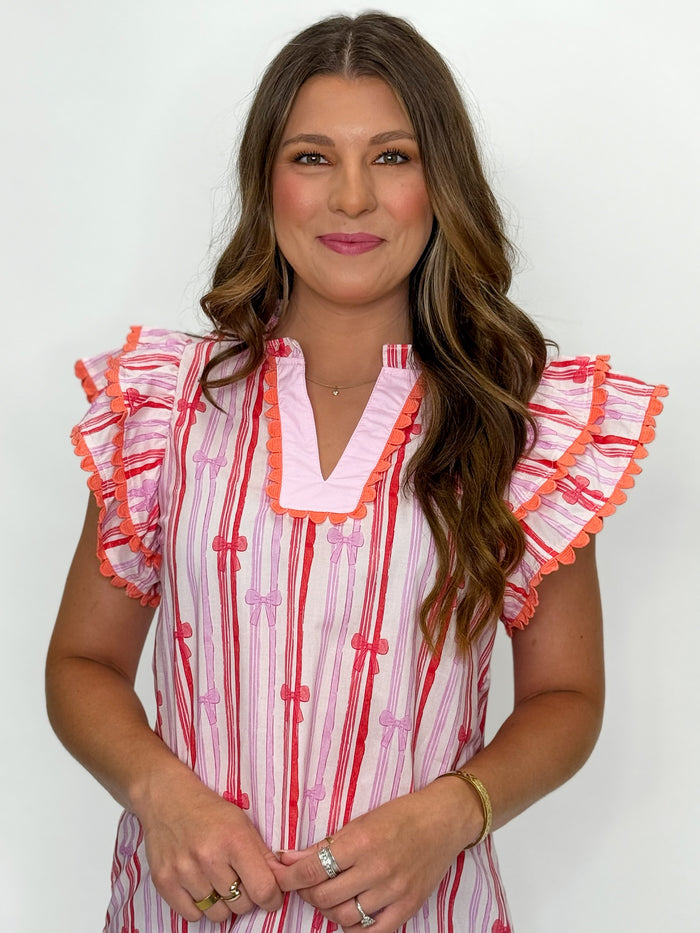 Sweet Stripes & Bows Flutter Top