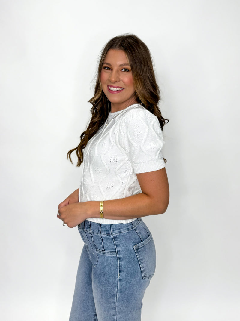 Diamond Drift Knit Top Cream