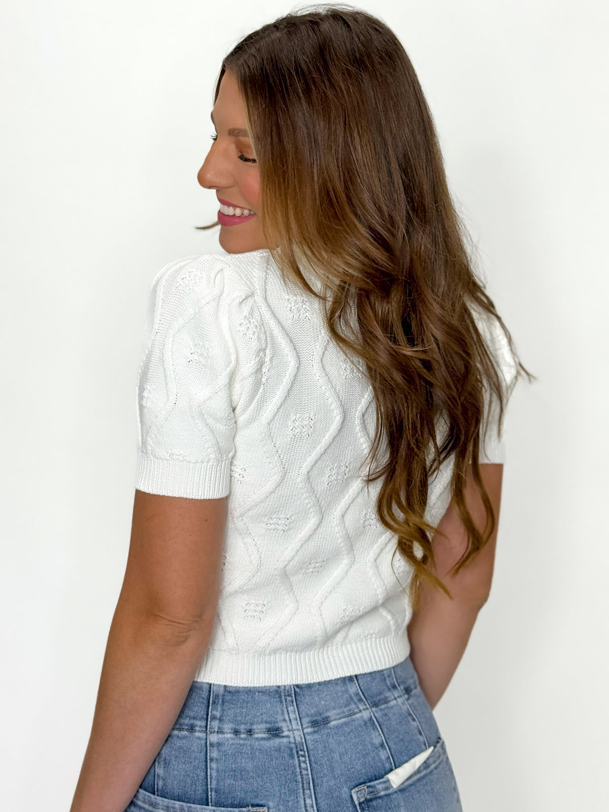 Diamond Drift Knit Top Cream