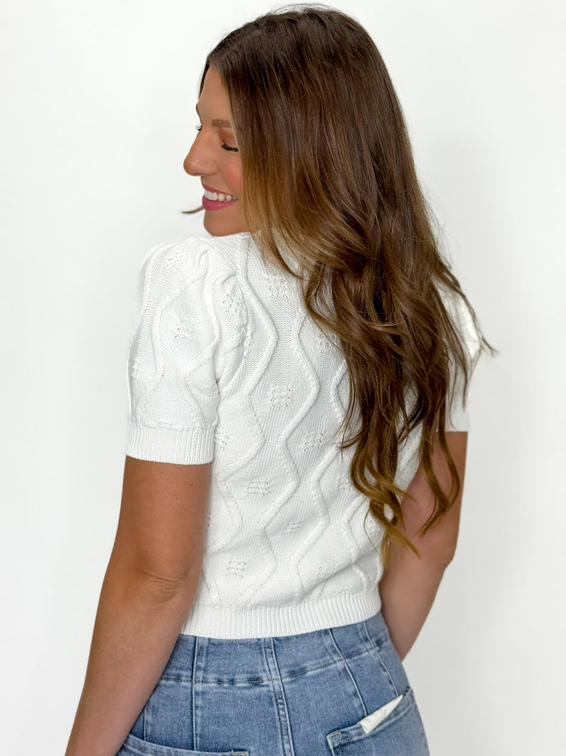 Diamond Drift Knit Top Cream
