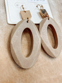 Tan and Gold Oval Drop Earrings