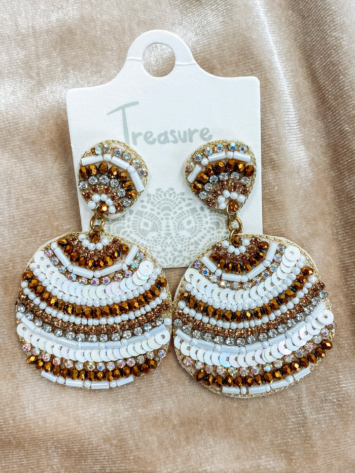 Gold Silver and White Treasure Beaded Earrings