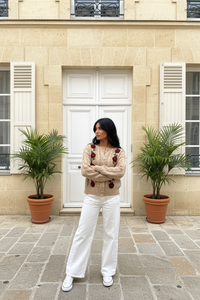 Embroidered Rose Cable Knit Cardigan Sweaters