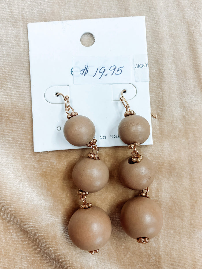 Tan Wooden Tiered Earrings