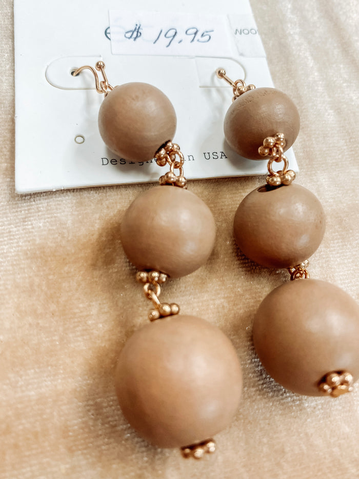 Tan Wooden Tiered Earrings
