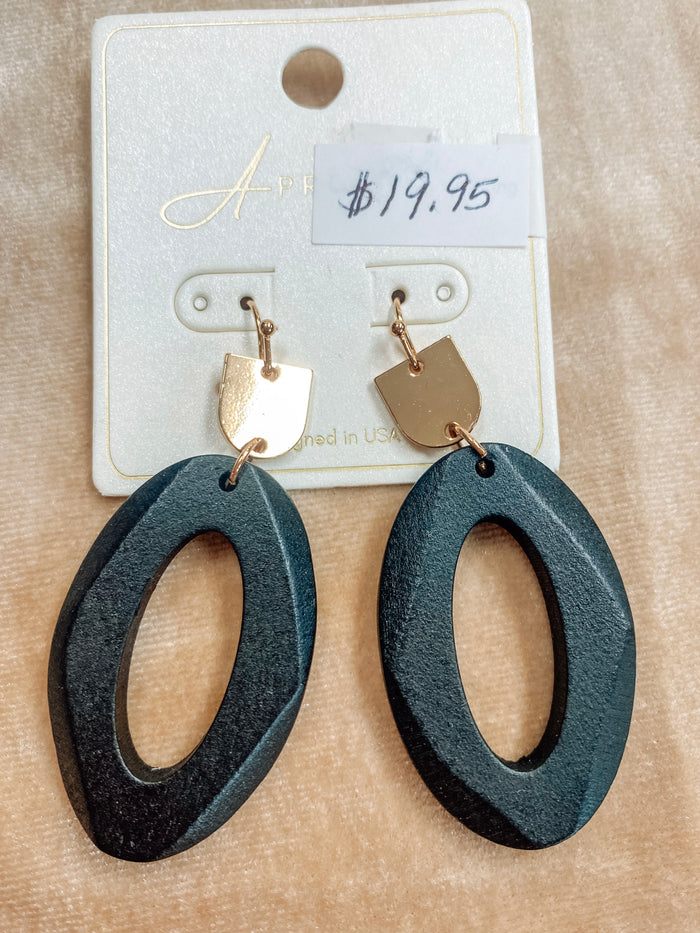 Black and Gold Oval Drop Earrings