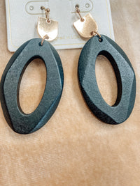 Black and Gold Oval Drop Earrings