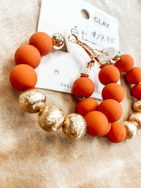 Orange and Gold Clay Beaded Earrings