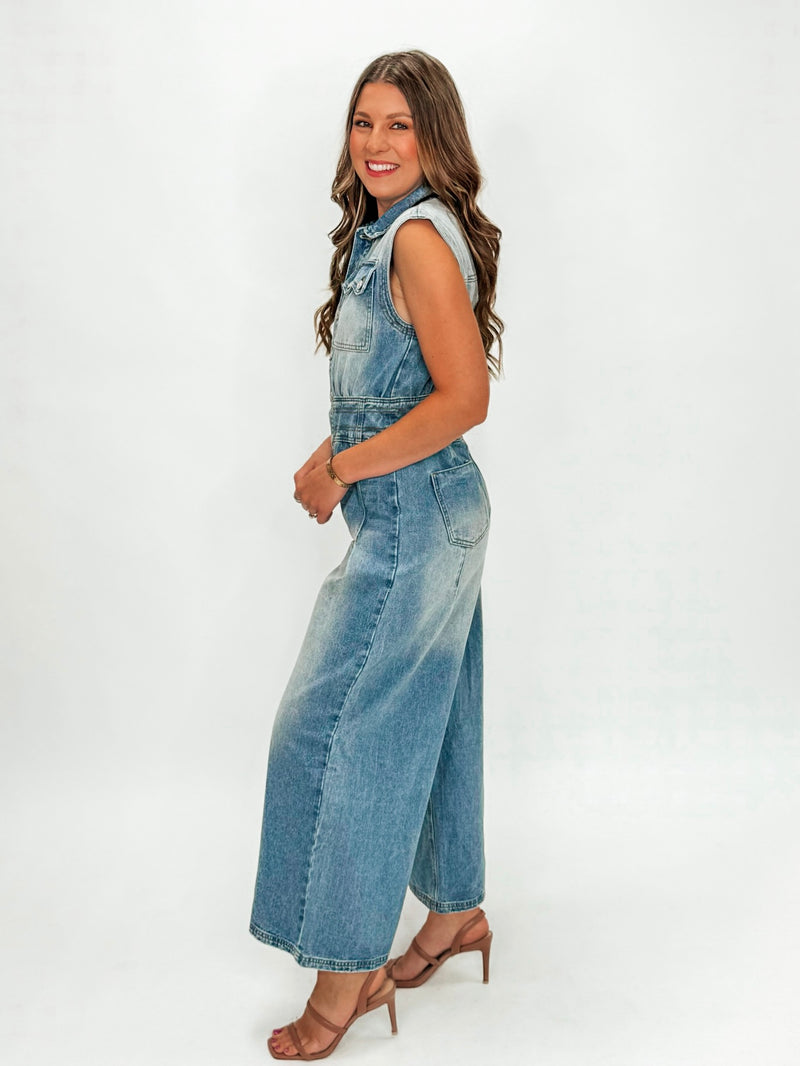 Snow Wash Cotton Utility Jumpsuit