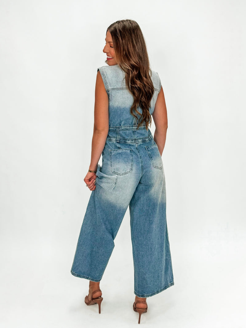Snow Wash Cotton Utility Jumpsuit