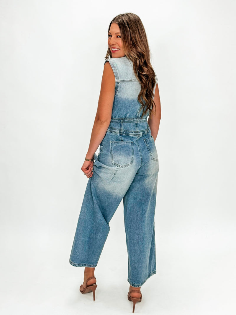 Snow Wash Cotton Utility Jumpsuit