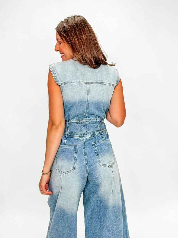 Snow Wash Cotton Utility Jumpsuit