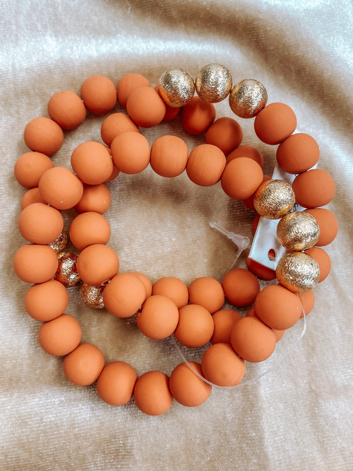 Orange and Gold Beaded Bracelet 3 Piece