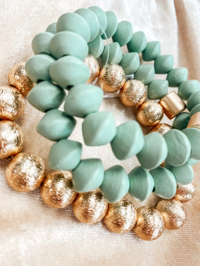 Teal and Gold 3 Piece Bracelet
