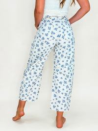 Cream Floral Barrel Jeans With Tie Waist