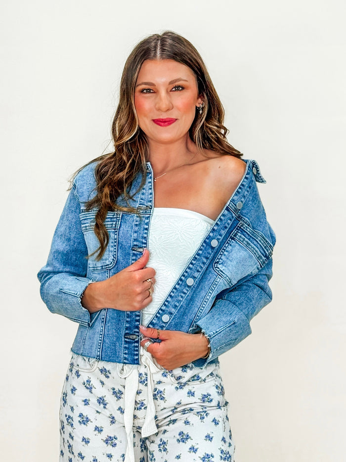 Frayed Hem Utility Denim Jacket