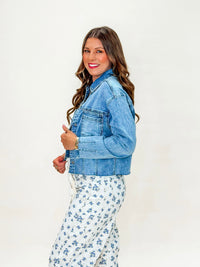 Frayed Hem Utility Denim Jacket