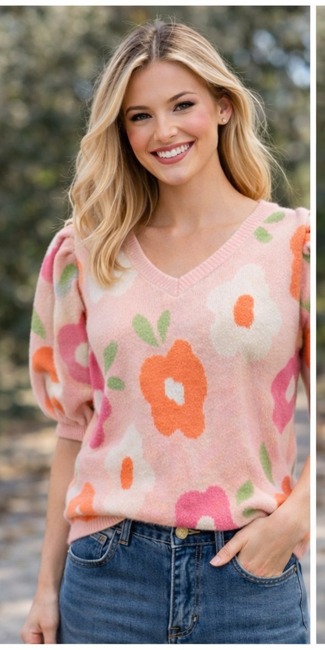 Everyday Bloom Puff Sleeve Sweater- Blush Pink