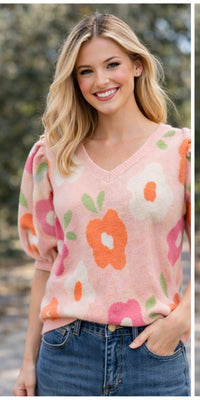 Everyday Bloom Puff Sleeve Sweater- Blush Pink