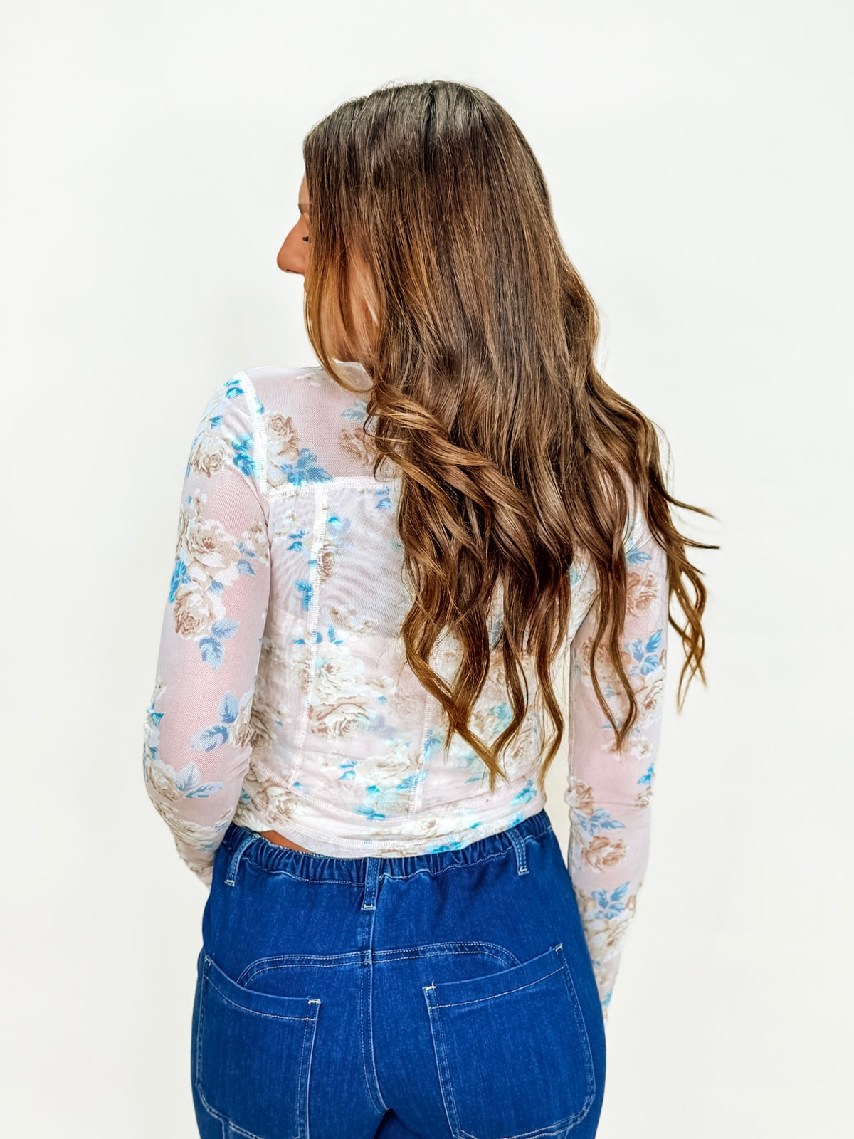 Blush Floral Mesh Long Sleeve Top