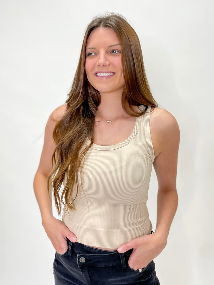 Ready To Board Ribbed Tank - Tan