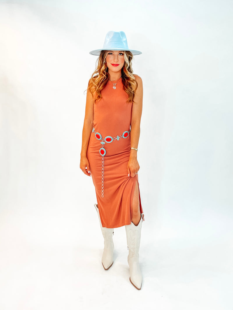 Takin' It Easy Ribbed Tank Midi Dress Salmon Salt