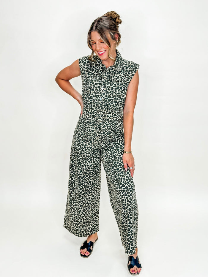 Sleeveless Animal Print Wide-Leg Jumpsuit