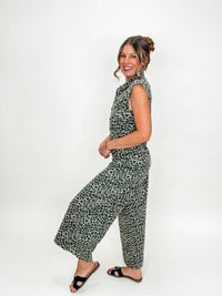 Sleeveless Animal Print Wide-Leg Jumpsuit