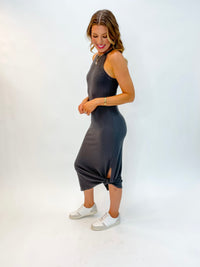 Takin' It Easy Ribbed Tank Midi Dress Charcoal