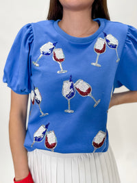 Sparkling Wine Glasses Puff Sleeve Top
