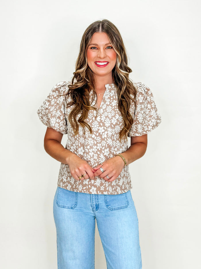 Daisy Dusk Puff Sleeve Blouse- Mocha Brown