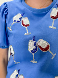 Sparkling Wine Glasses Puff Sleeve Top