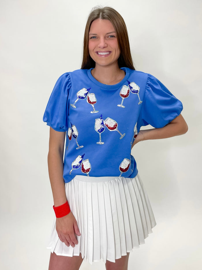 Sparkling Wine Glasses Puff Sleeve Top