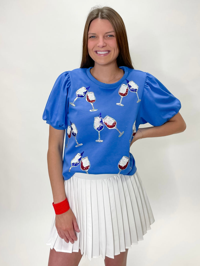 Sparkling Wine Glasses Puff Sleeve Top