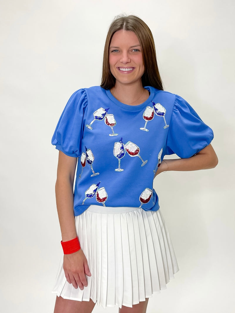 Sparkling Wine Glasses Puff Sleeve Top