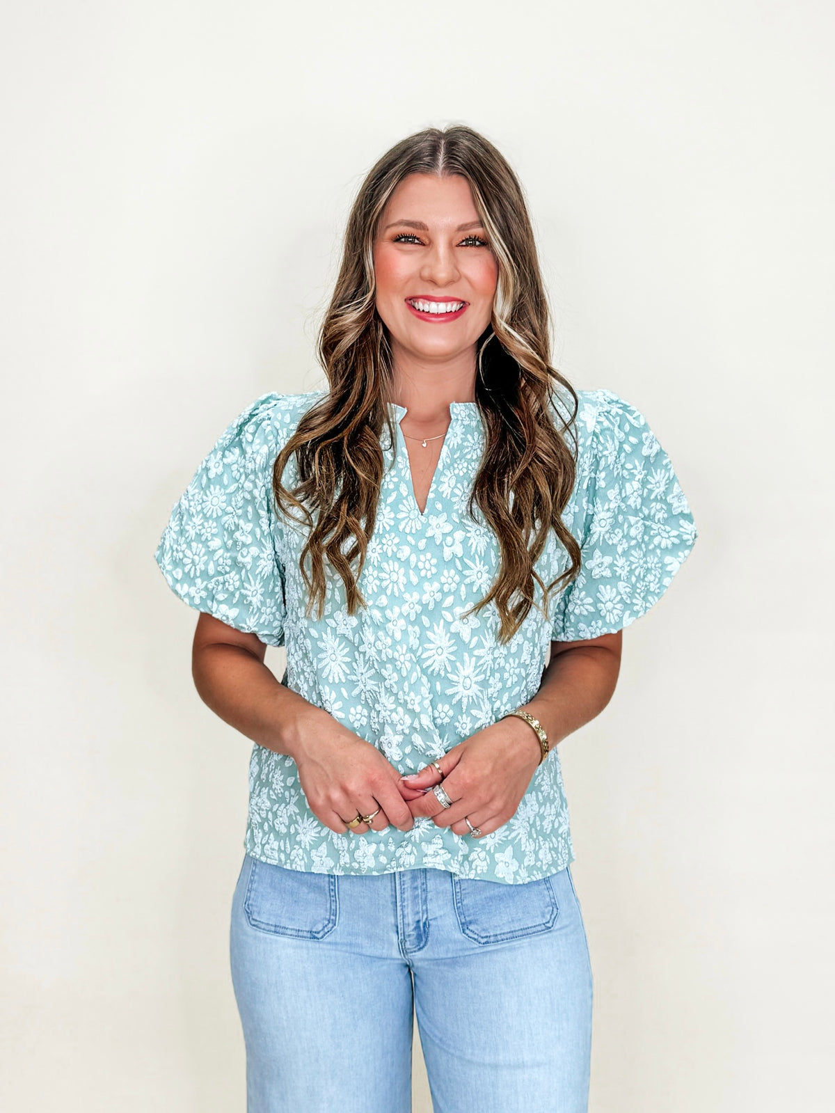 Daisy Dusk Puff Sleeve Blouse-Sage