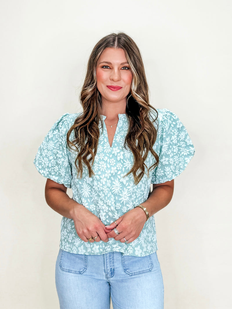 Daisy Dusk Puff Sleeve Blouse-Sage
