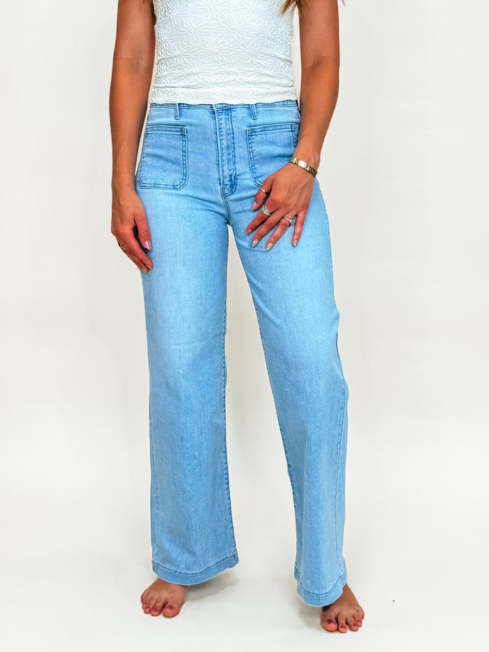Just Black Denim Light Wash Mini Patch Pocket Jeans