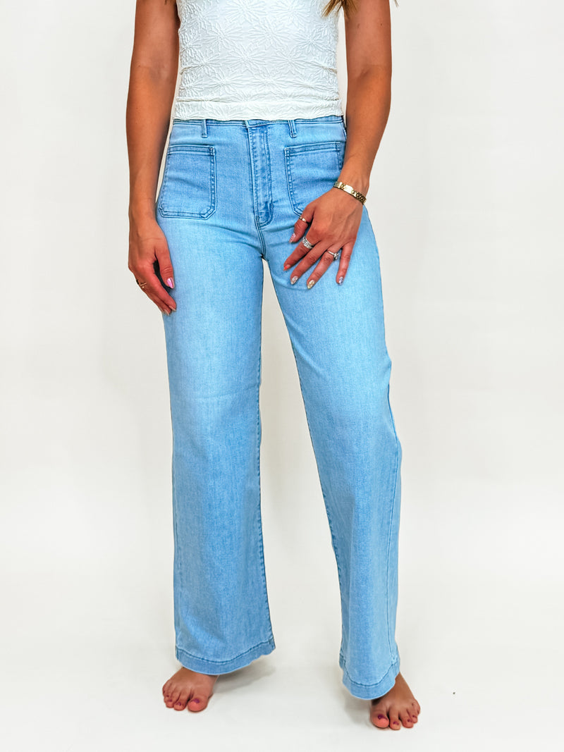 Just Black Denim Light Wash Mini Patch Pocket Jeans