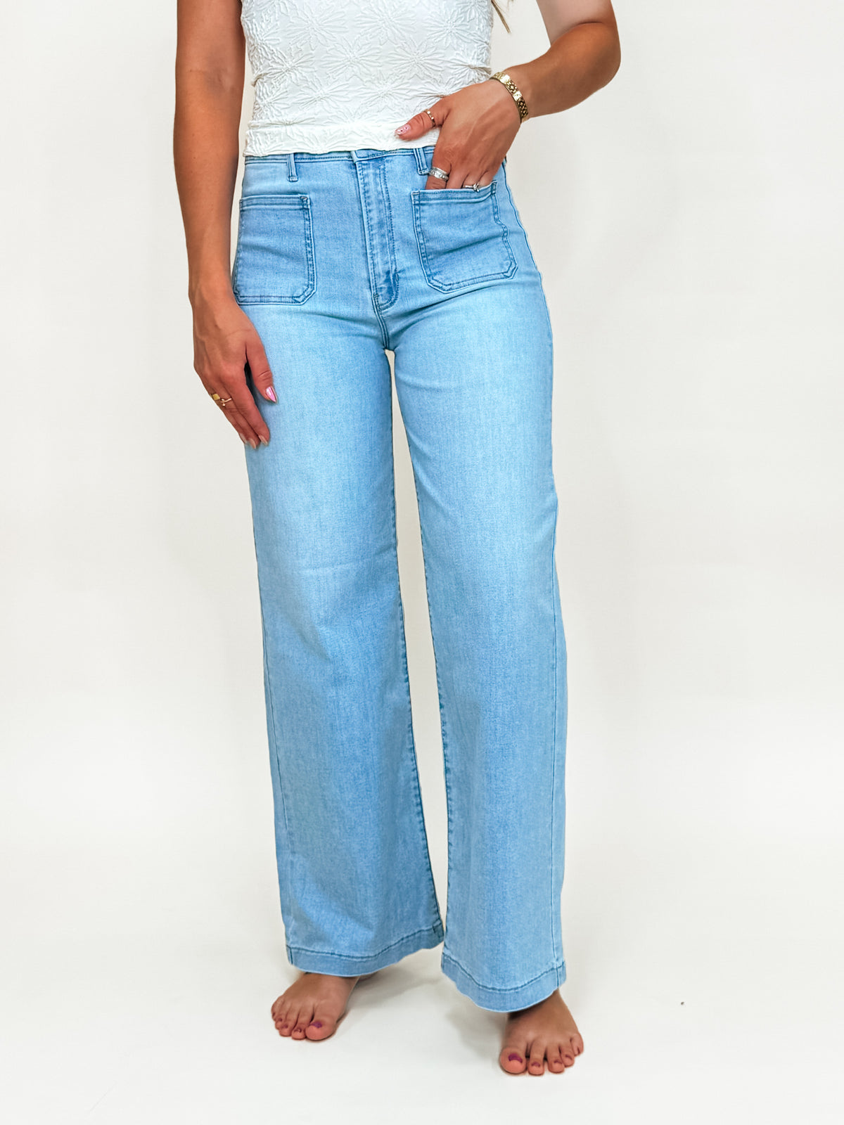 Just Black Denim Light Wash Mini Patch Pocket Jeans