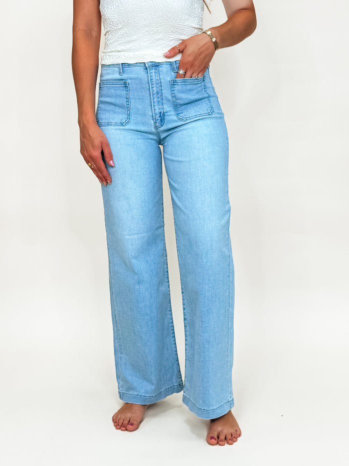 Just Black Denim Light Wash Mini Patch Pocket Jeans